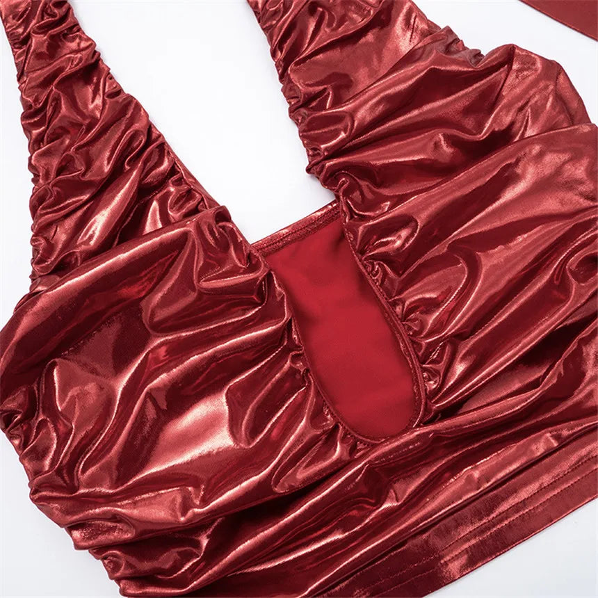 Ensemble 2 pièces en simili cuir dos nu pour femmes