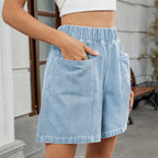 Shorts en jean taille élastique pour femmes
