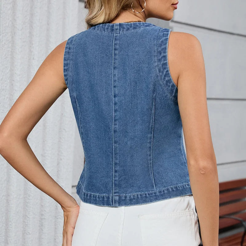 veste en jean sans manches  pour femmes