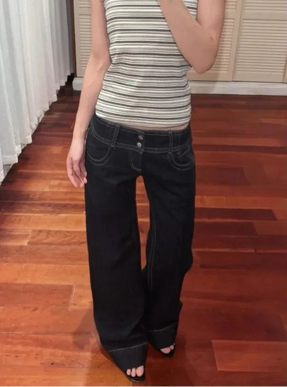 Jean Large Taille Basse Femme – Denim Rétro Américain