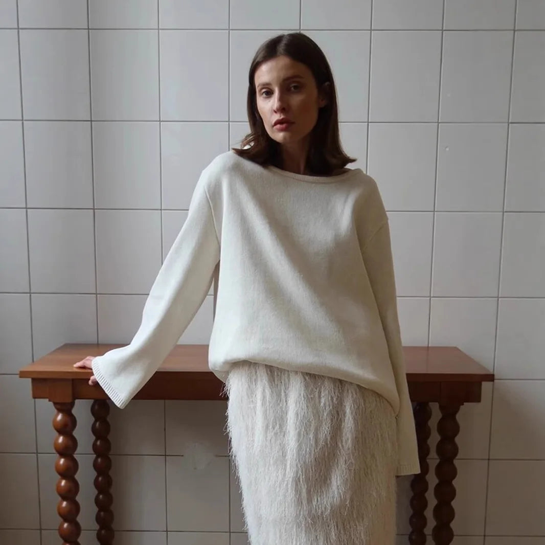 Pull original dos nu à col rond en maille de coton pour femmes