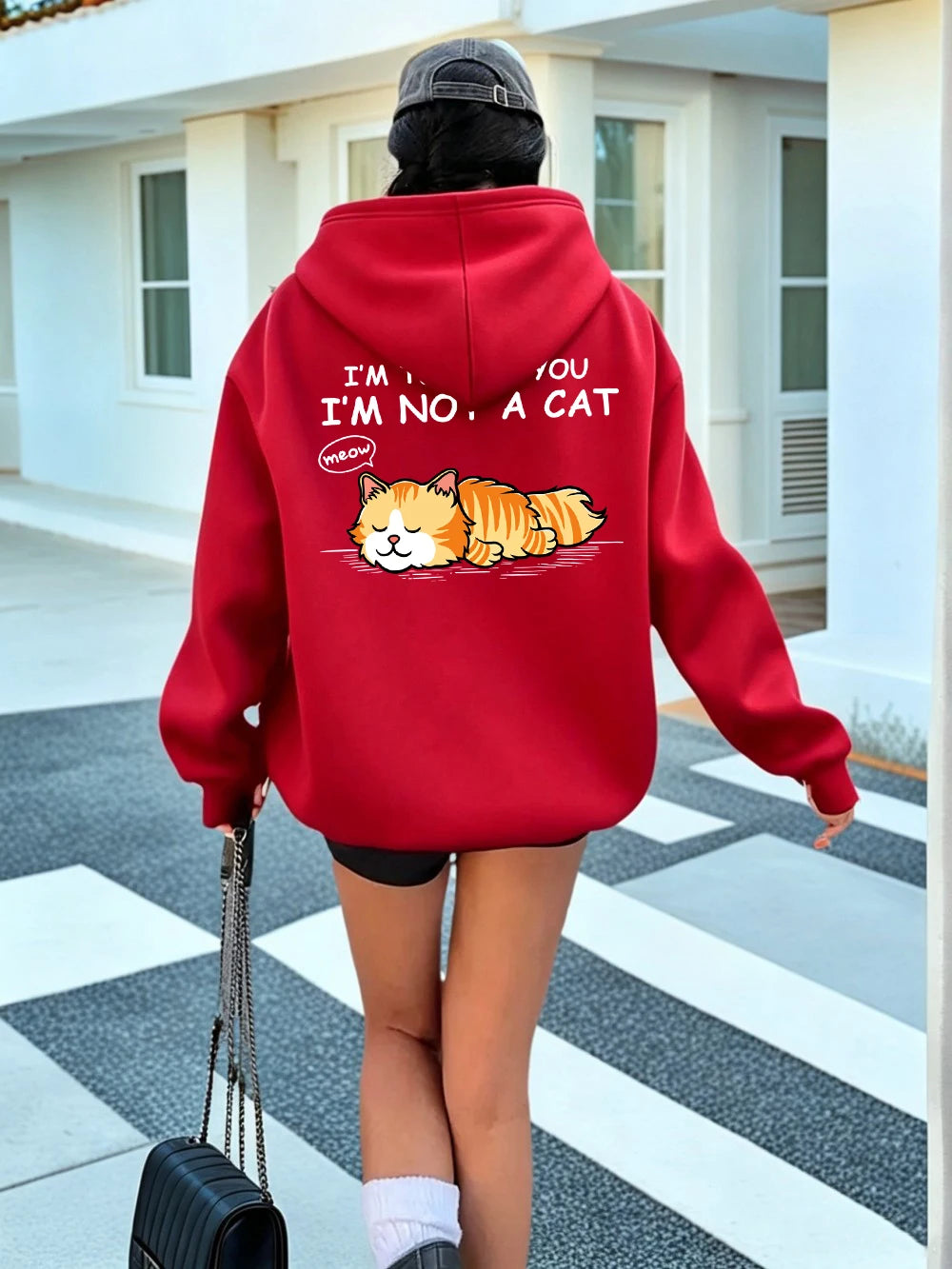 Sweat à capuche imprimé 'I'M Not A Cat Meow Orange Cat' pour femmes