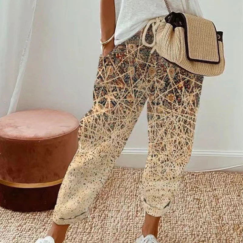 Pantalon vintage à imprimé floral pour femmes