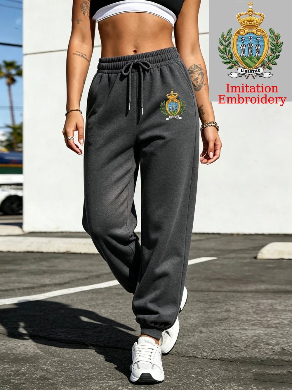 Pantalon de survêtement imprimé emblème de Saint-Marin pour femmes