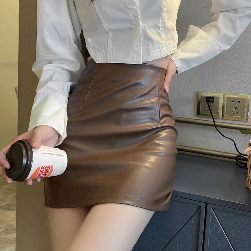 Mini-jupe en similicuir PU pour femmes
