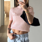 T-shirt en maille côtelée ajourée pour femmes