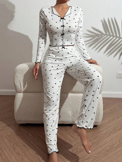 Pyjama Fleuri Femme – Haut Manches Longues et Pantalon