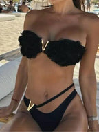 Ensemble maillot de bain deux pièces à fleurs 3D pour femmes