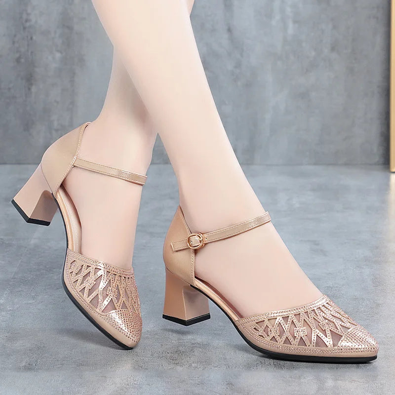 Sandales pointues en cuir talons pour femmes