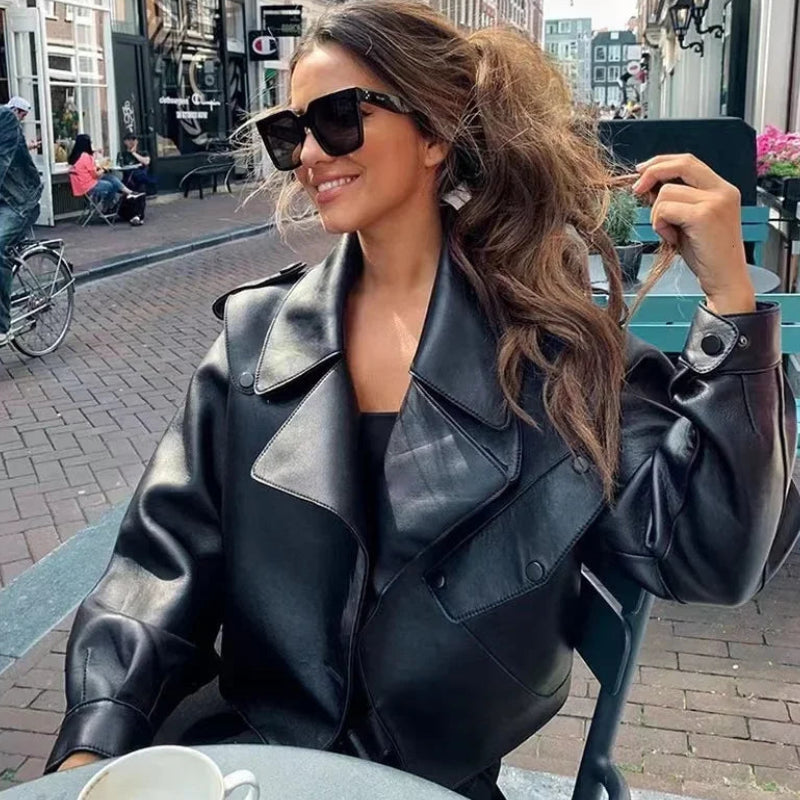 Veste en similicuir souple pour femmes