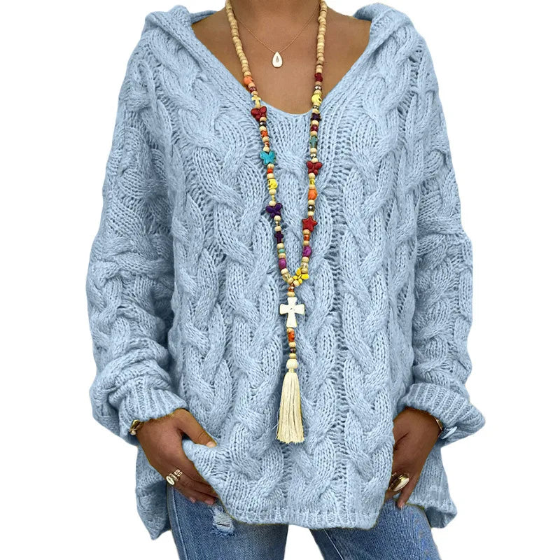 Pull torsadé tricoté de couleur pure pour femmes