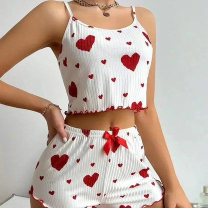 Pyjama d’Été Femme – Débardeur et Short à Cœurs