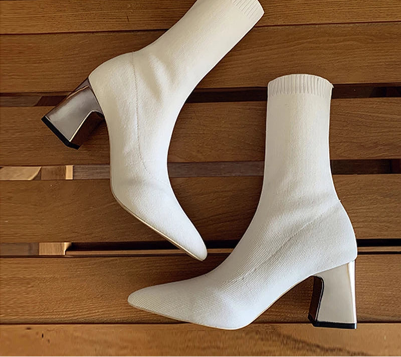 Bottines extensibles en tricot de haute qualité pour femmes