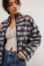 Veste en coton à imprimé floral vintage pour femmes