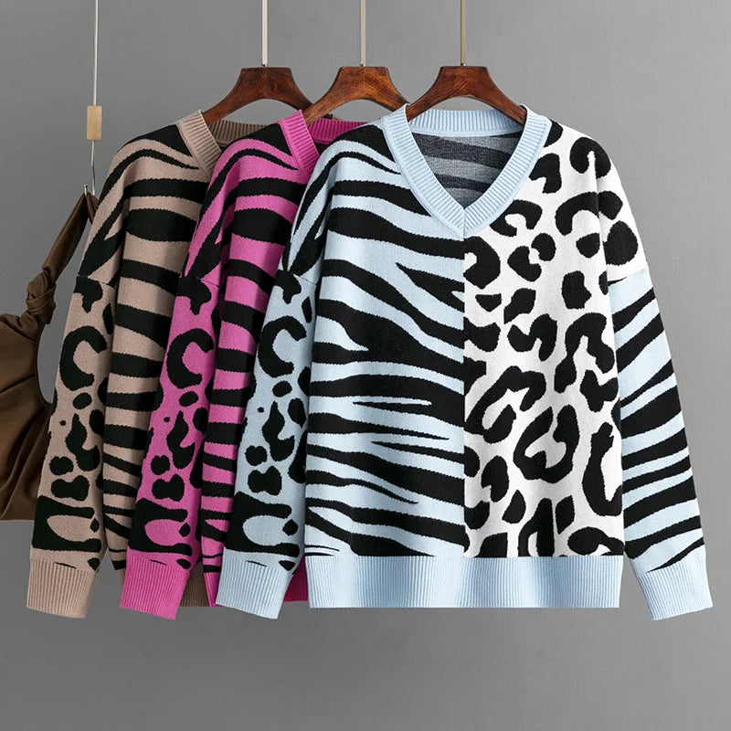 Pulls tricots à motif léopard pour femmes