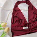Soutien-gorge sexy rouge à boutons sur le devant sans anneau en acier pour femmes