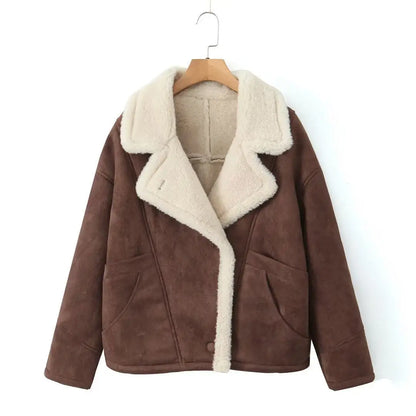 Veste Rétro Femme – Effet Laine d’Agneau et Patchwork
