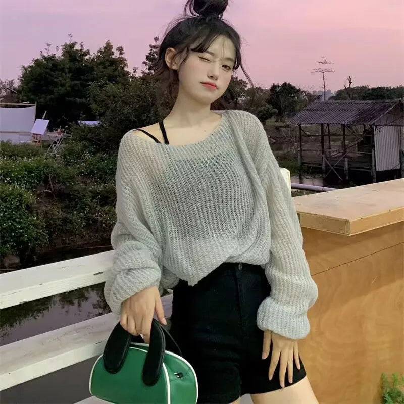 Pull en tricot ajouré simple pour femmes