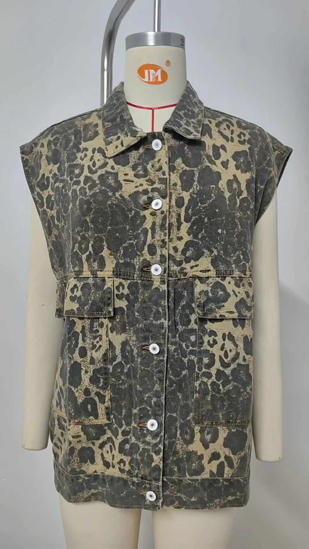 Gilet en jean imprimé léopard pour femmes