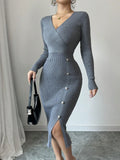 Robe pull en tricot côtelé gris pour femmes