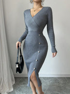 Robe pull en tricot côtelé gris pour femmes