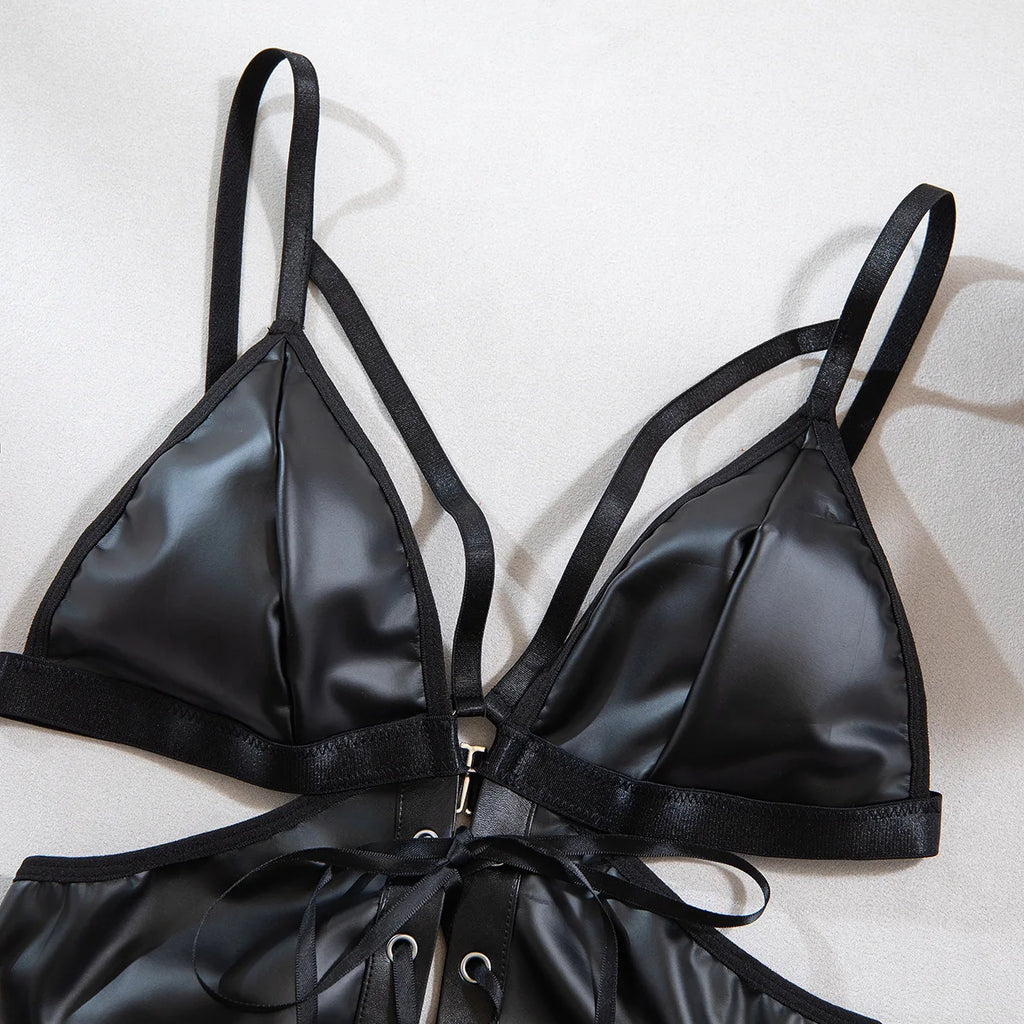 Body noir moulant en PU pour femmes