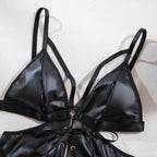 Body noir moulant en PU pour femmes