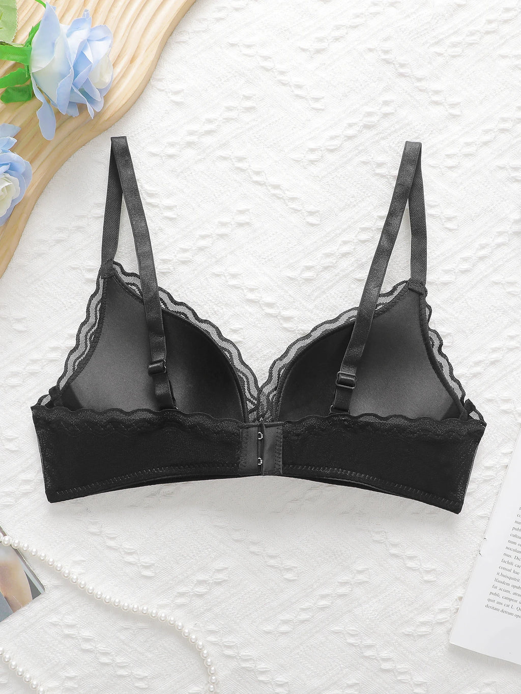 Soutien-gorge sexy en dentelle lisse de couleur unie pour femmes