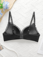 Soutien-gorge sexy en dentelle lisse de couleur unie pour femmes