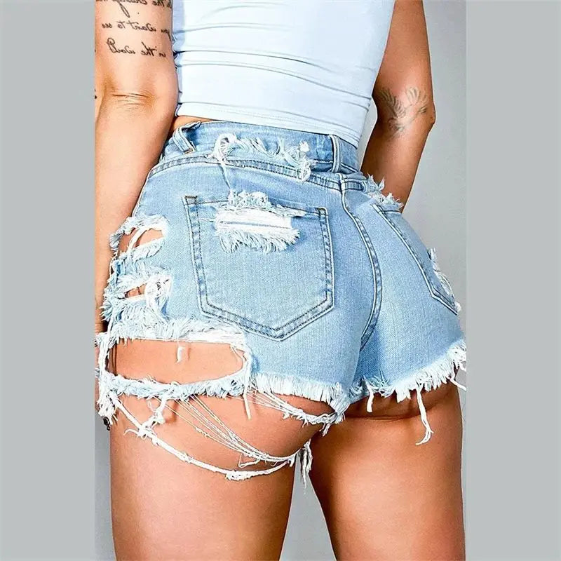 Short en jean à trous cassés irréguliers pour femmes