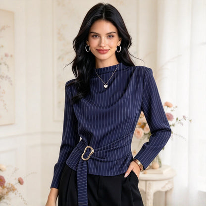 Chemise Rayée Femme – Col Montant Élégant
