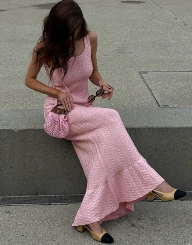 Robe longue sirène en maille pour femmes