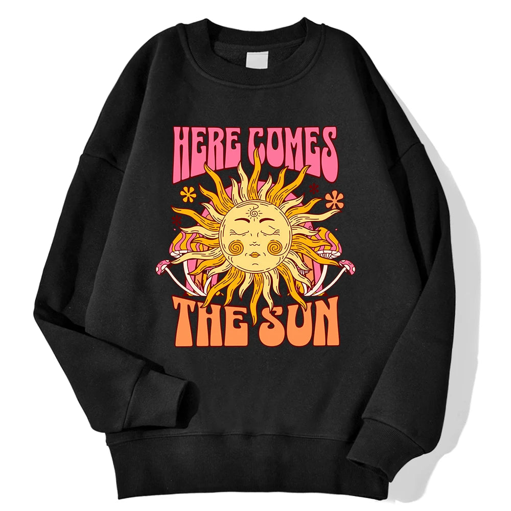 Sweat-shirt à capuche imprimé léopard et soleil pour femmes