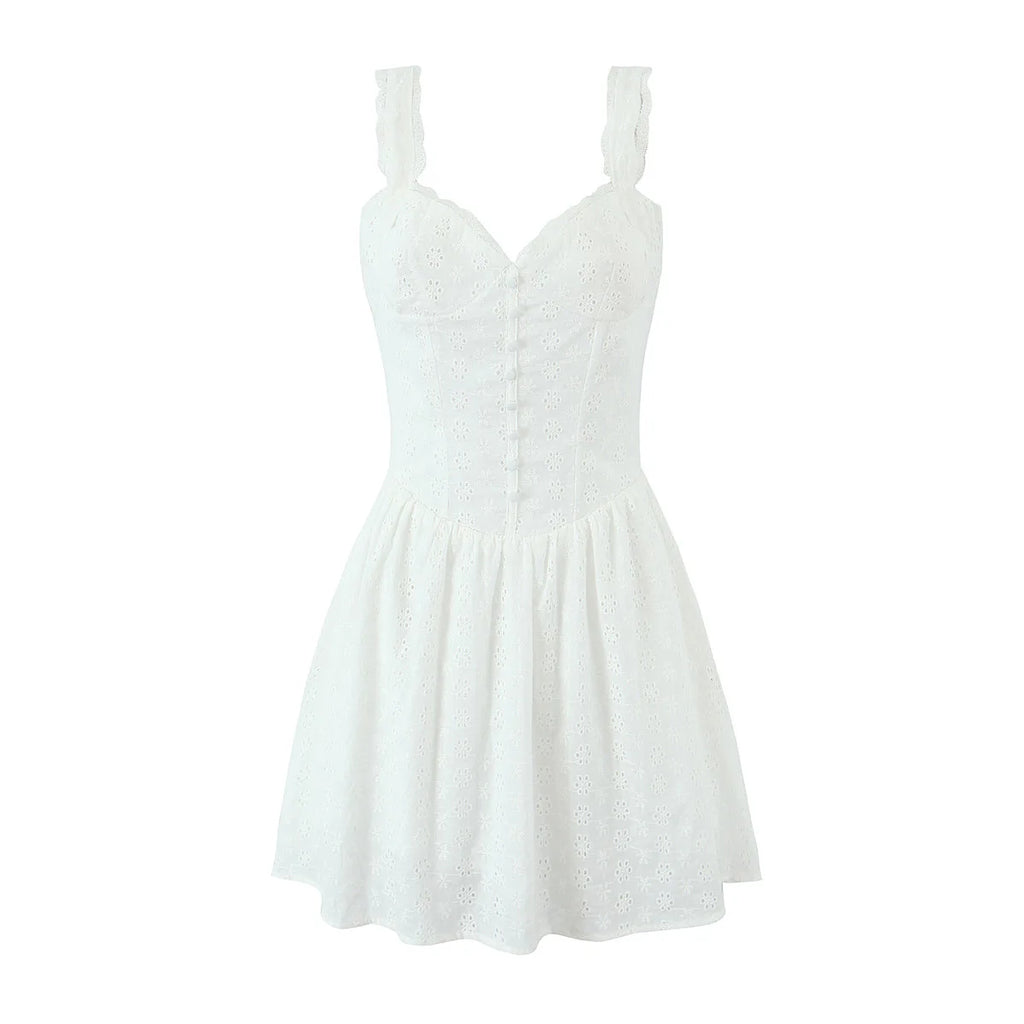 Robe courte sexy à bretelles en dentelle et col en V pour femmes