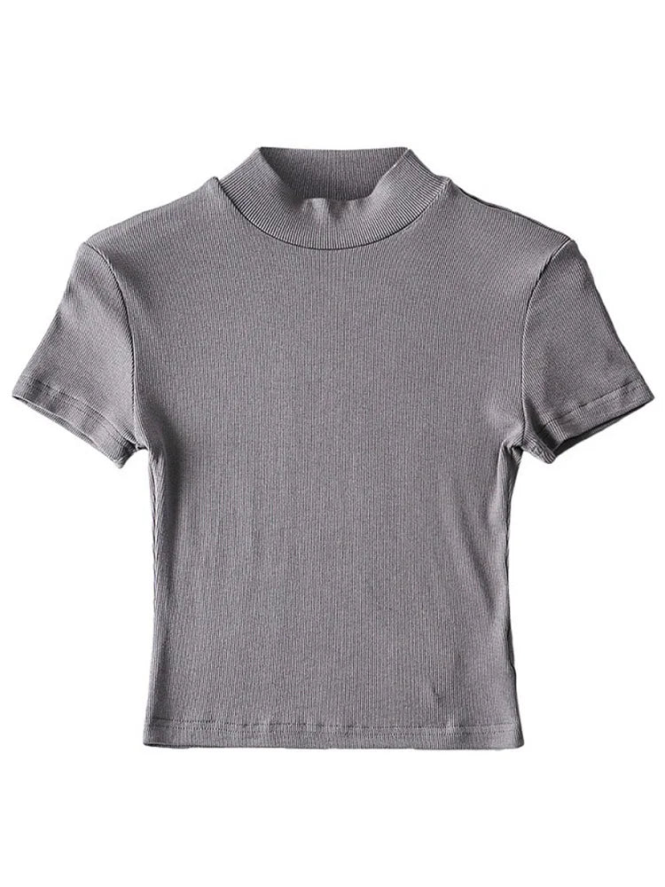 T-shirt côtelé à manches courtes pour femmes