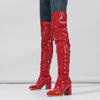 Bottes au genou en cuir verni pour femmes