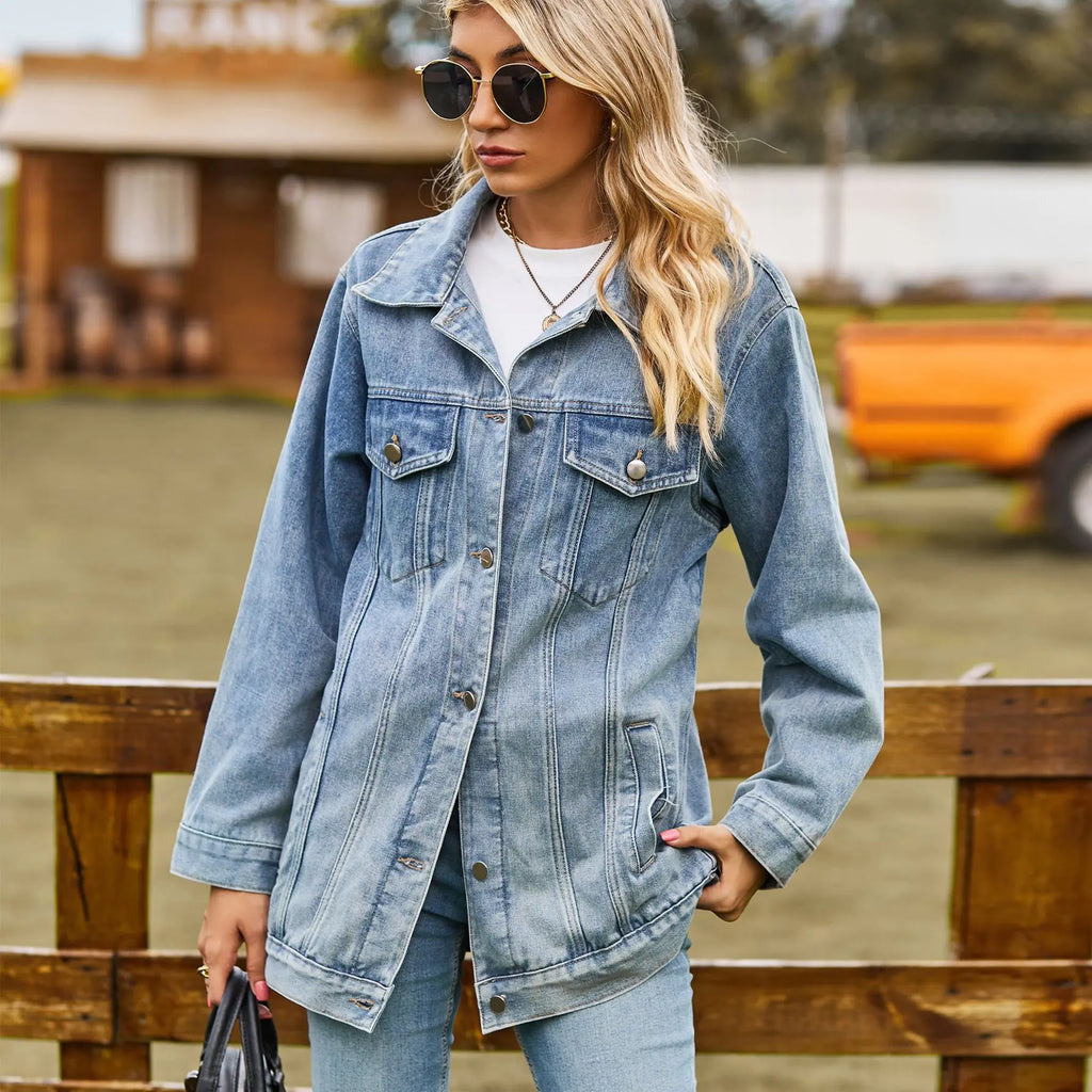 Veste en jean ample à manches longues pour femmes