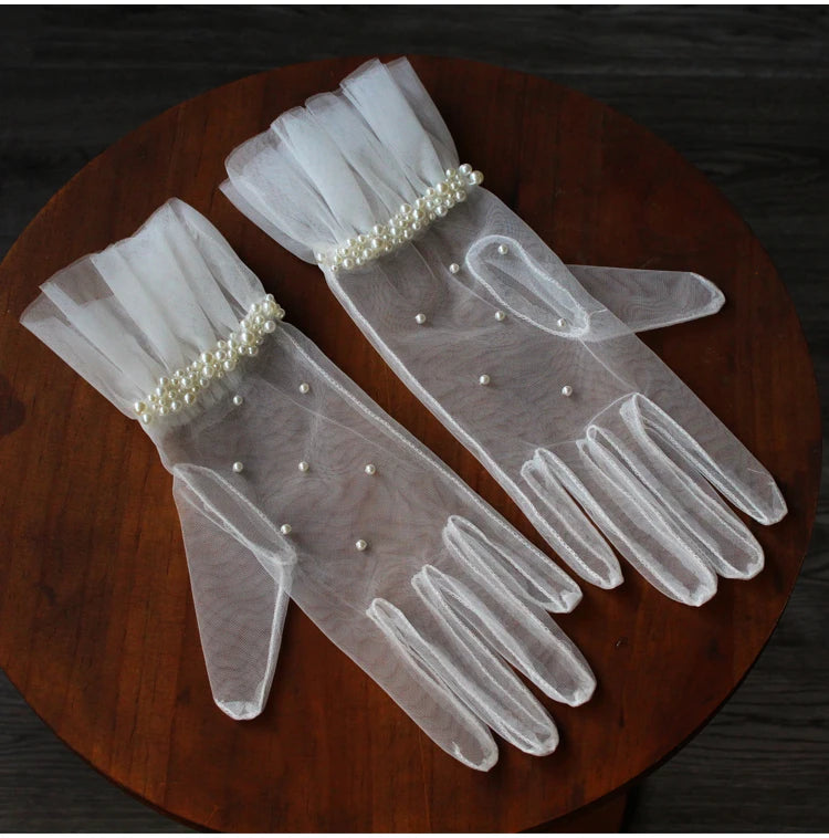 Gants en tulle à bord à volants pour femmes