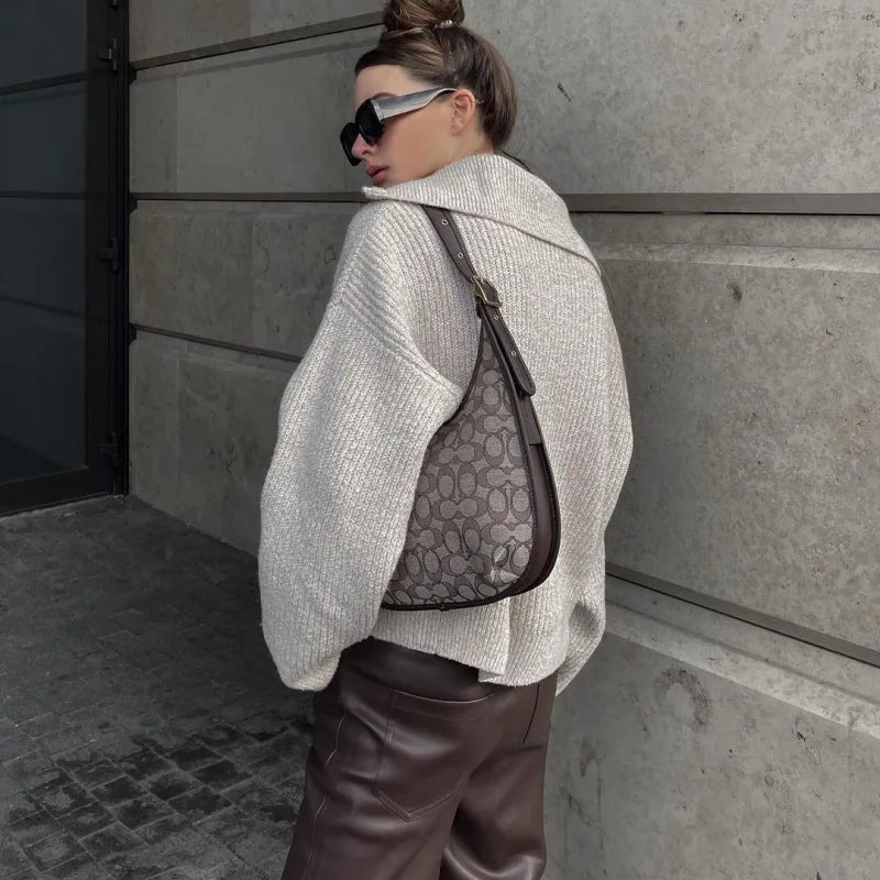Pull ample en tricot à manches longues pour femmes