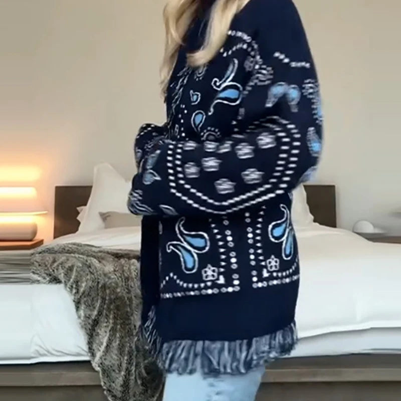 Cardigan tricoté à franges pour femmes
