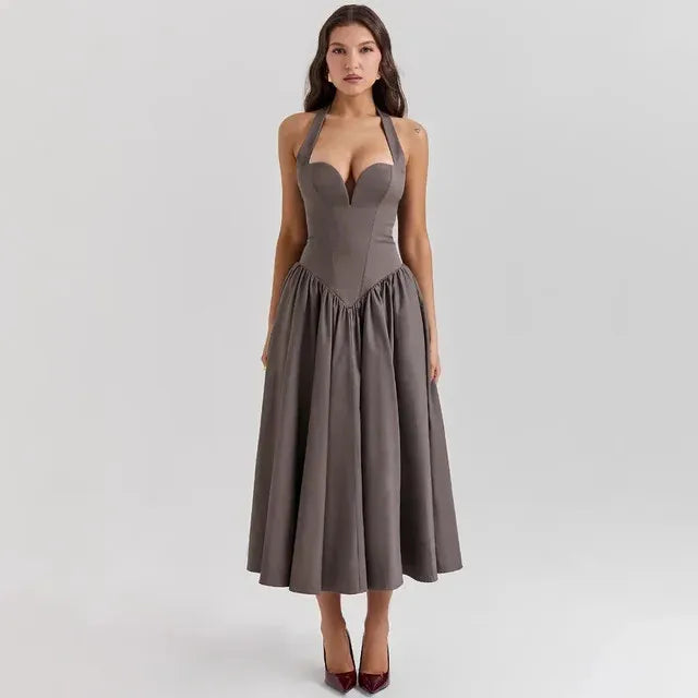 Robe Longue Femme – Col Licou et Broderies