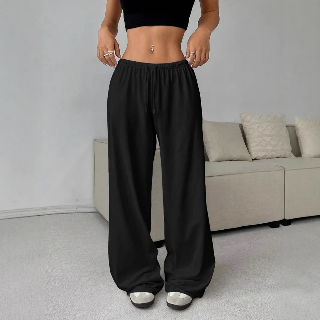 Pantalons décontractés unis à taille élastique et jambes larges pour femmes