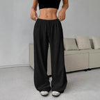 Pantalons décontractés unis à taille élastique et jambes larges pour femmes