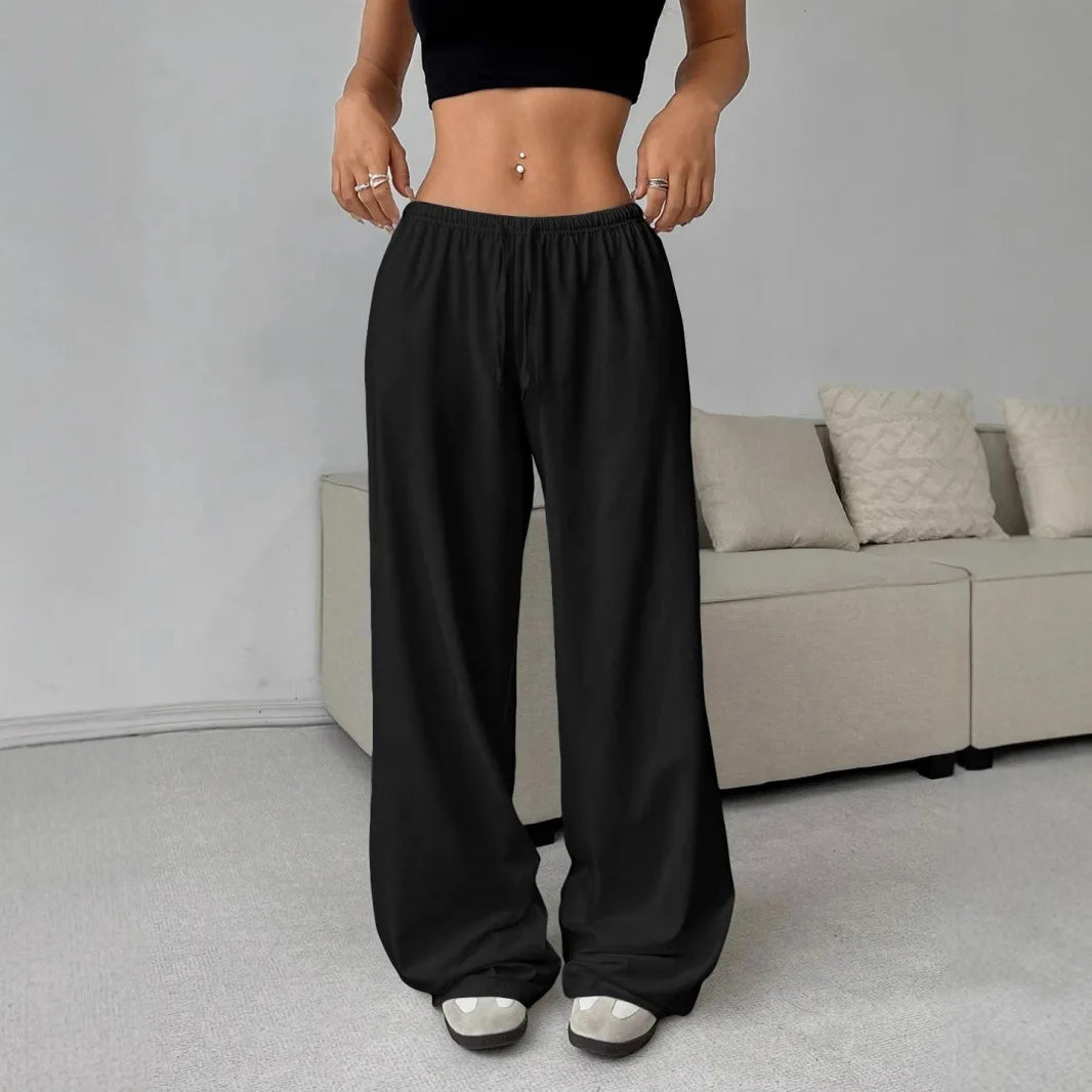 Pantalons décontractés unis à taille élastique et jambes larges pour femmes