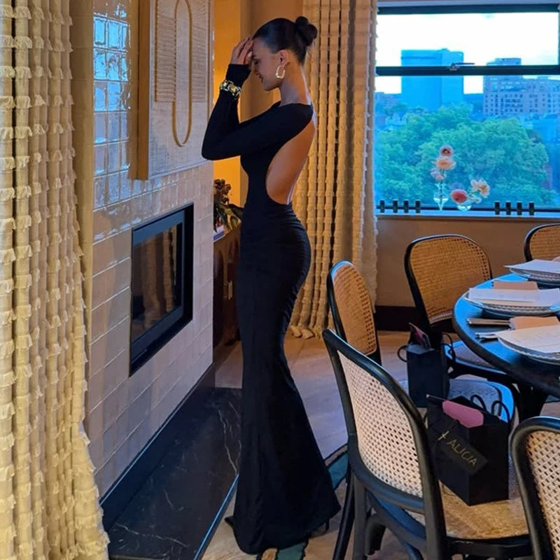 Robe longue à dos nu ajouré pour femmes