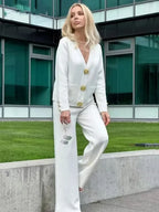 Ensembles de pulls en tricot et pantalon ample taille haute pour femmes