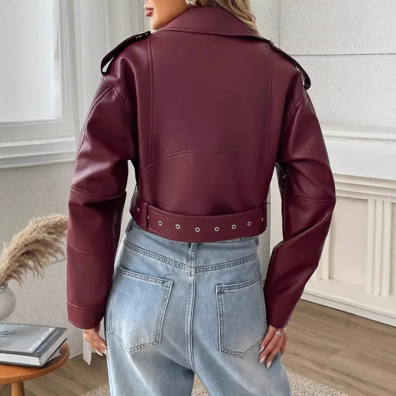Veste courte en cuir PU pour femmes