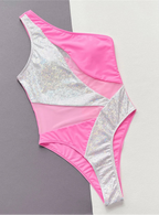 Maillot de bain une pièce à paillettes brillantes et asymétriques pour femmes