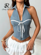 Corset rayé à armatures pour femmes
