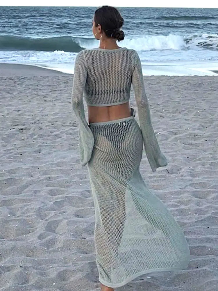 Jupe de plage en tricot à manches cloche pour femmes